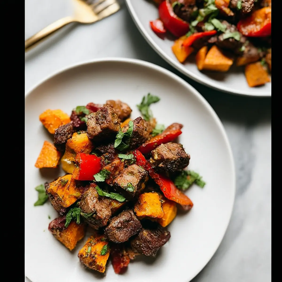 Sizzling Steak Bites with Sweet Potatoes and Peppers Bliss